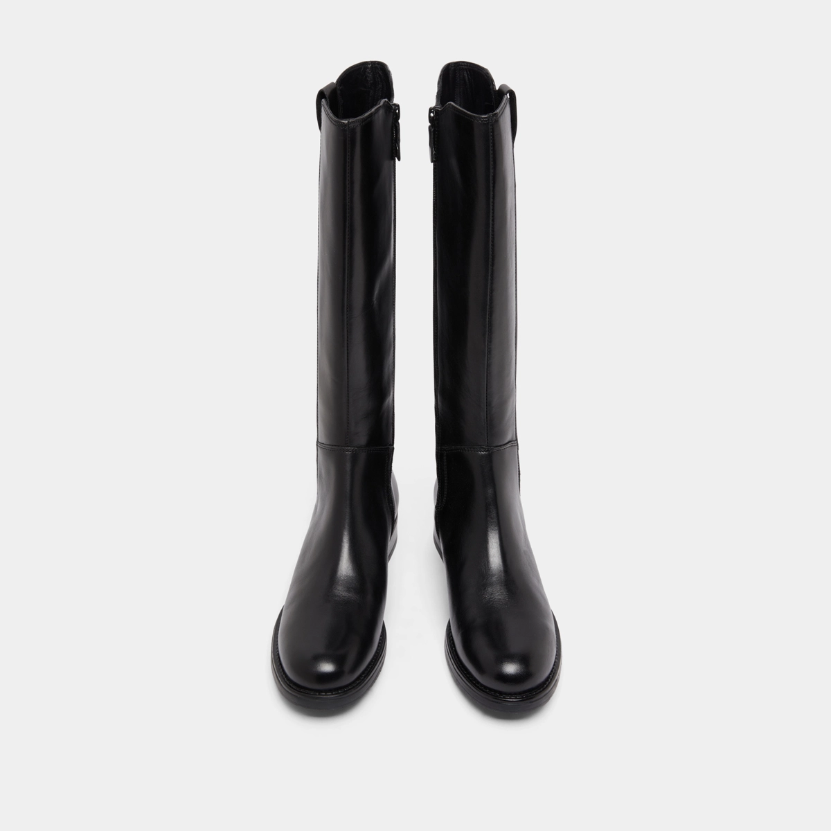 Flat boots with round toes in black leather | ASPER