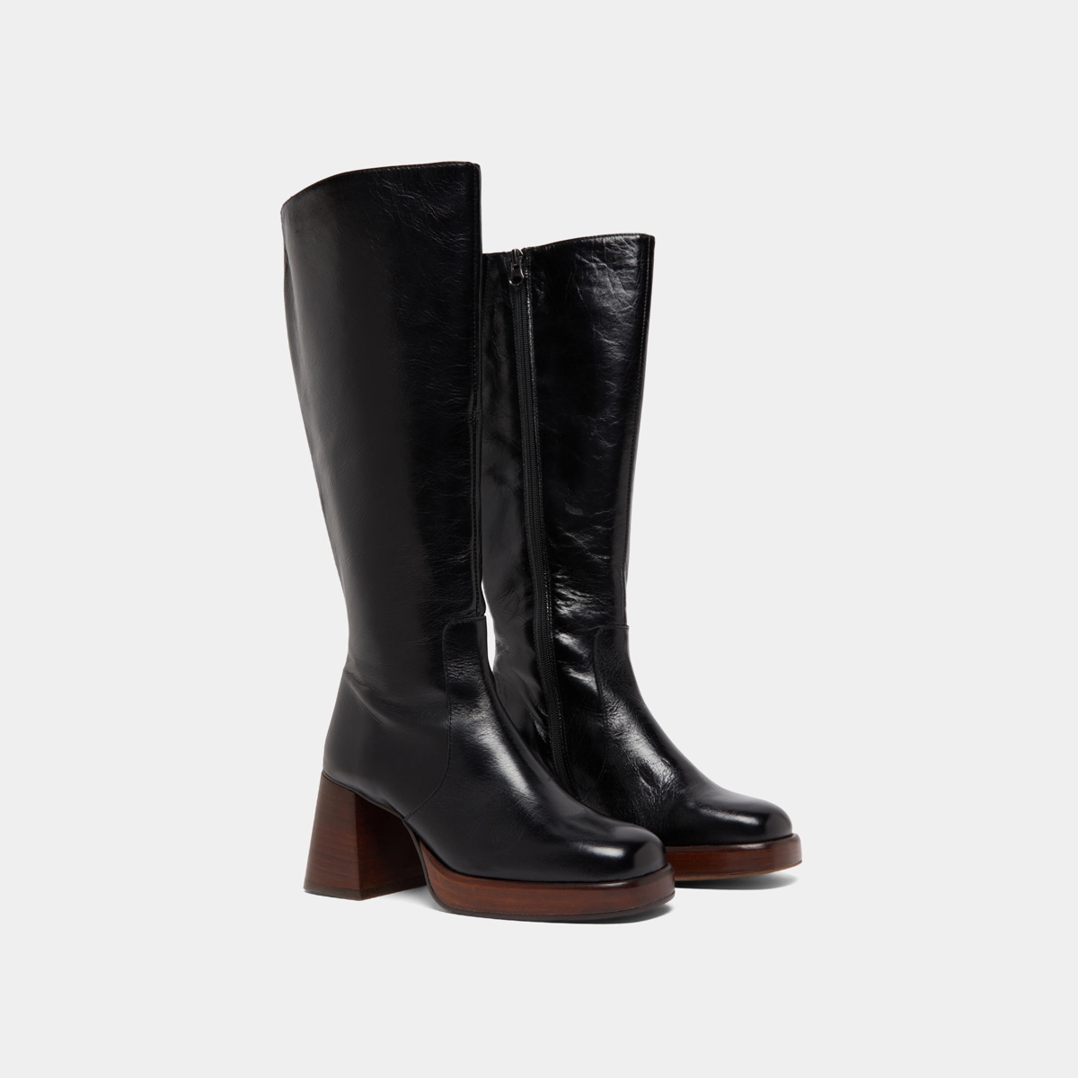 Platform boots in black distressed leather calf size L | BETINA