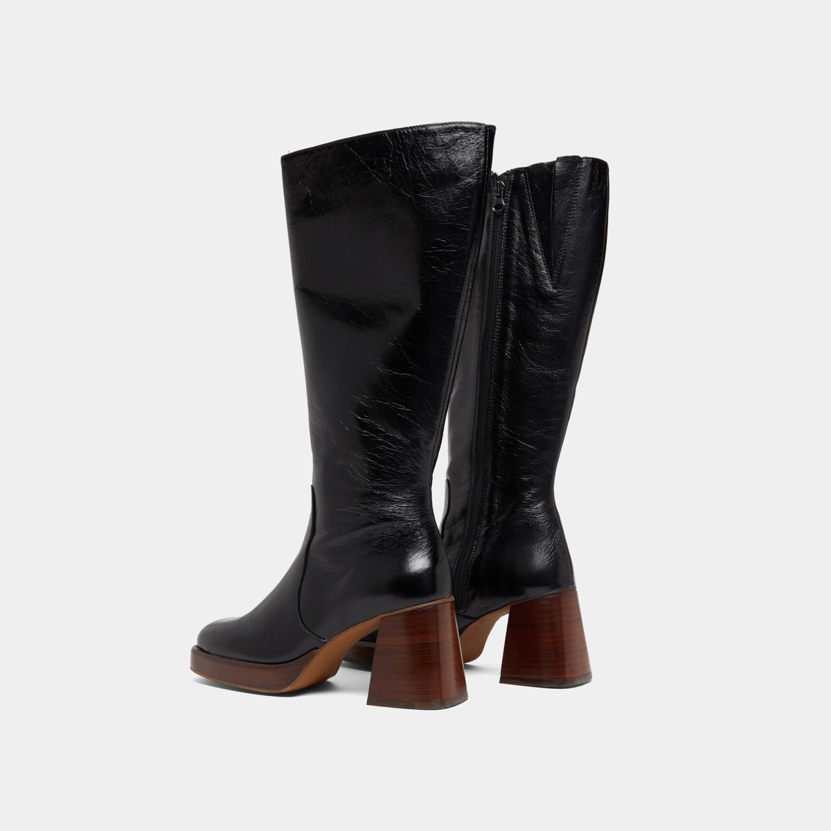 Platform boots in black distressed leather calf size L | BETINA