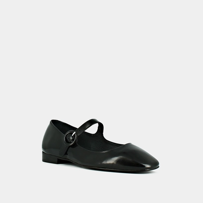 Square-toed ballerinas in black shiny leather | daurine