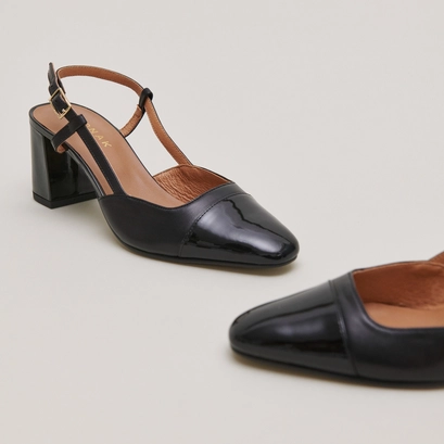 Mary janes with heels in black patent and leather | dhapop