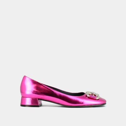 Ballerinas with flat heels and bows in fushia metallic leather | doston