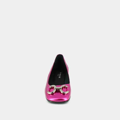 Ballerinas with flat heels and bows in fushia metallic leather | doston