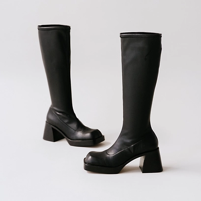 High boots with square toes in black textile | ballot