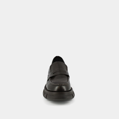 Moccasins with notched soles in brown shiny leather | diaq