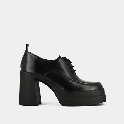 Platform derbies with square toes in black leather | paillasson