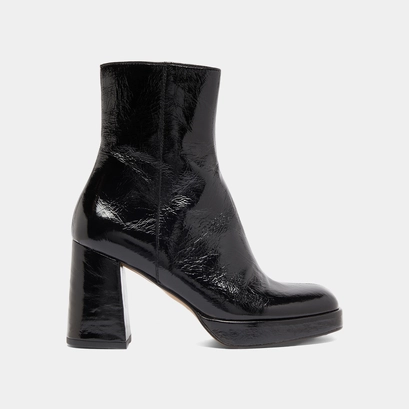 Platform ankle boots with square toes in black shiny leather | voris