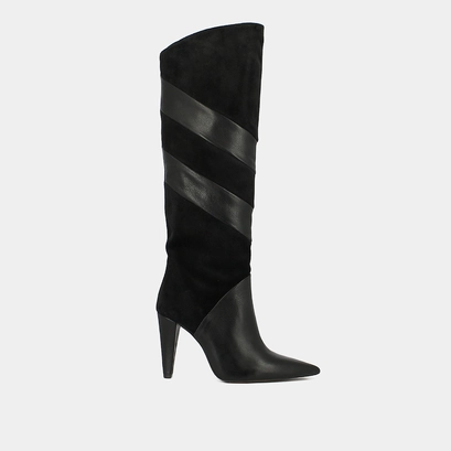 High boots with pointed toes in black suede and leather | biaggio