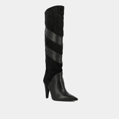High boots with pointed toes in black suede and leather | biaggio