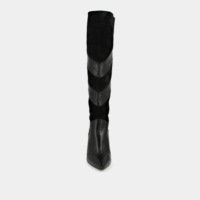 High boots with pointed toes in black suede and leather | biaggio