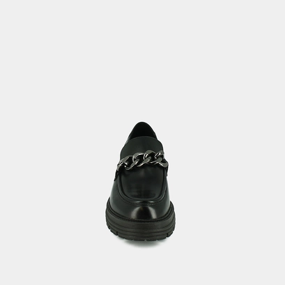 Loafers with chains and notched soles in black leather | antony
