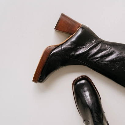 Platform boots in black distressed leather calf size m | betina