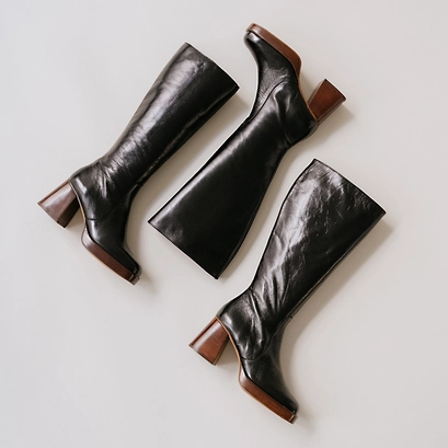 Platform boots in black distressed leather calf size m | betina