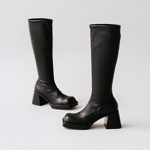 High boots with square toes in black textile | BALLOT