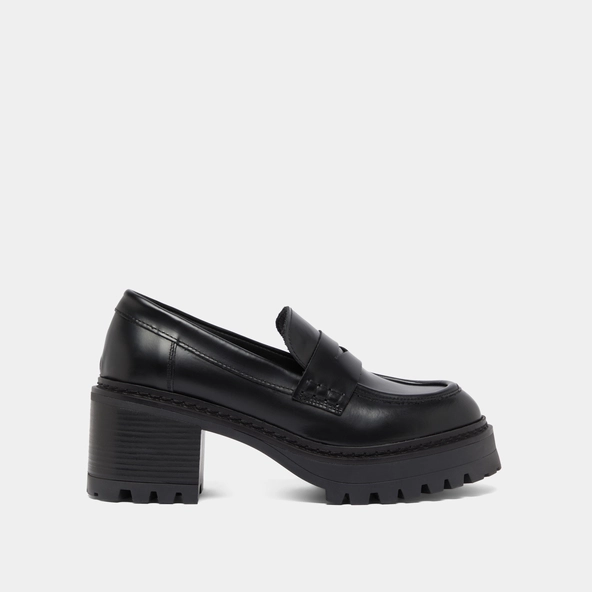 Heeled loafers with notched soles in black shiny leather | RHUM