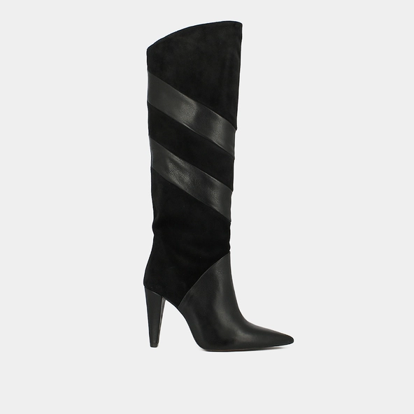 High boots with pointed toes in black suede and leather | BIAGGIO