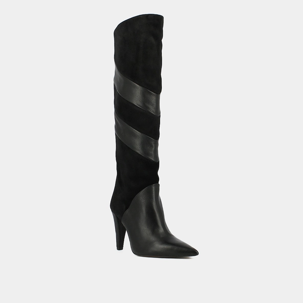 High boots with pointed toes in black suede and leather | BIAGGIO