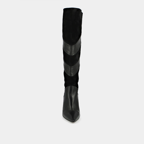 High boots with pointed toes in black suede and leather | BIAGGIO