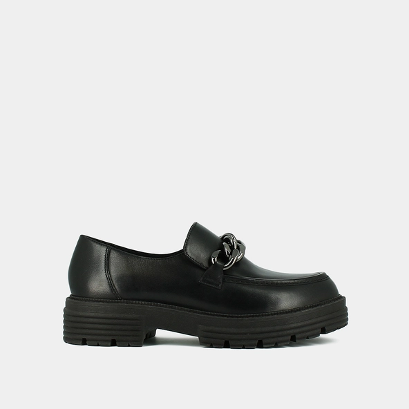 Loafers with chains and notched soles in black leather | ANTONY