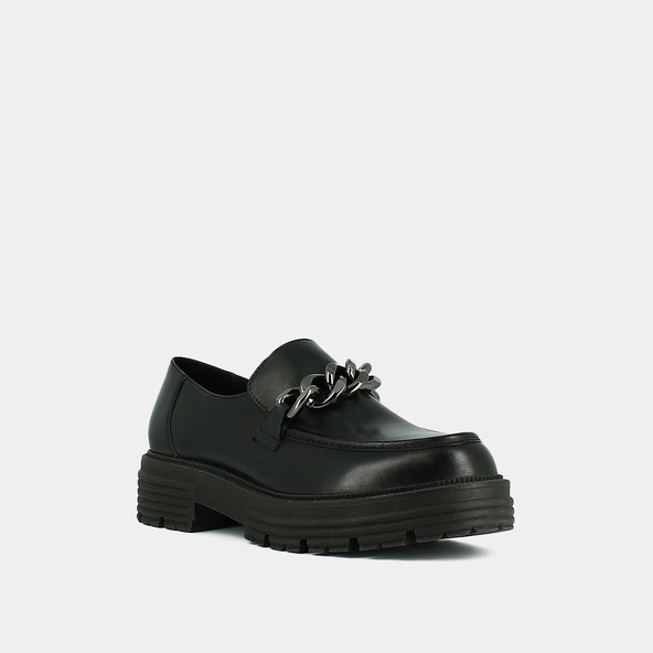Loafers with chains and notched soles in black leather | ANTONY