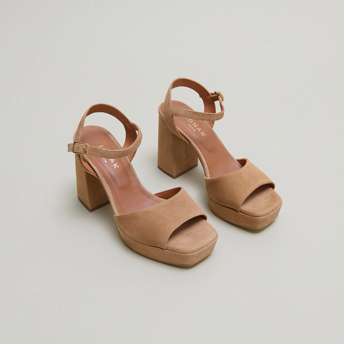 High heel sandals with open toe in camel velvet | VLADA