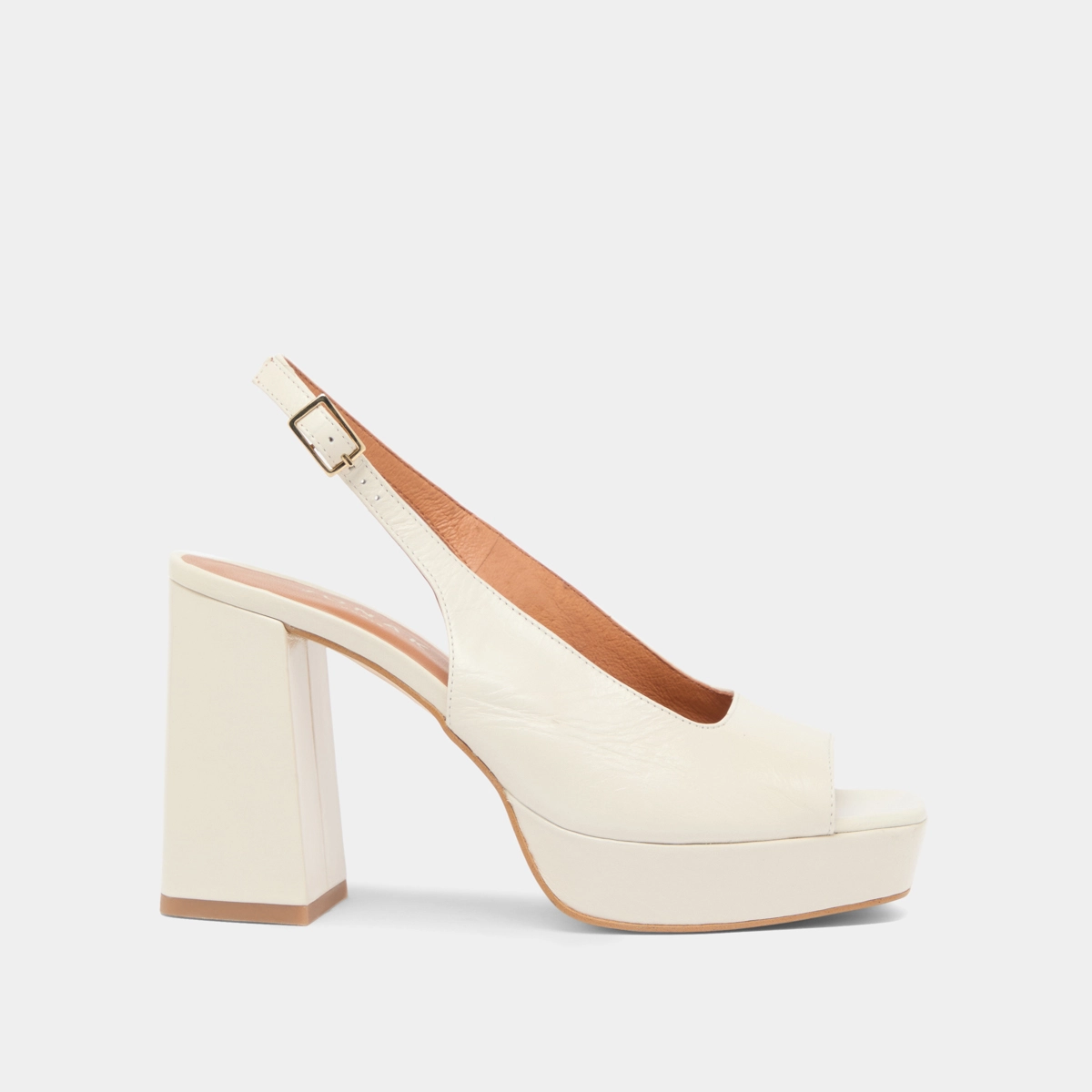 Square toe pumps with high heels in ecru aged leather | VLAD