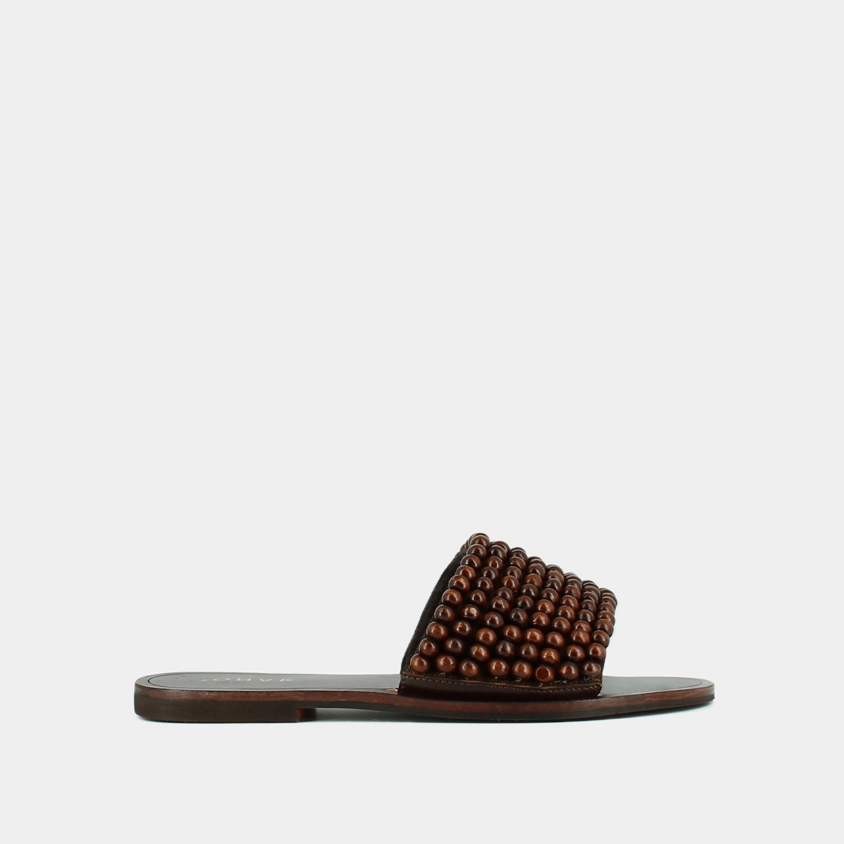 Flat mules with pearls in brown leather | WALK