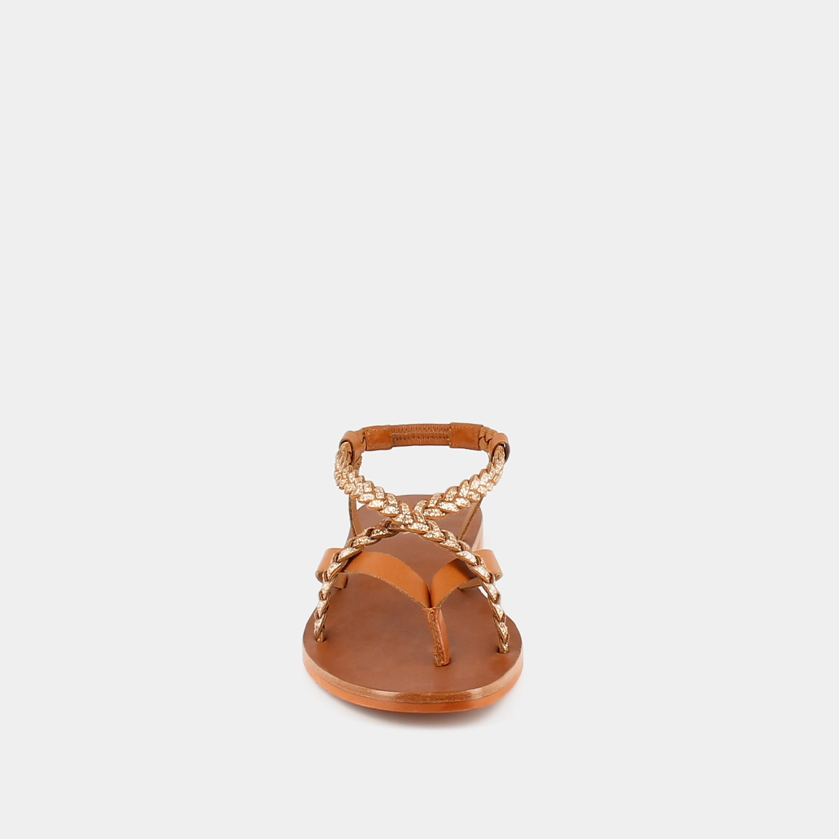 Sandals with straps in leather camel and gold | WARREN