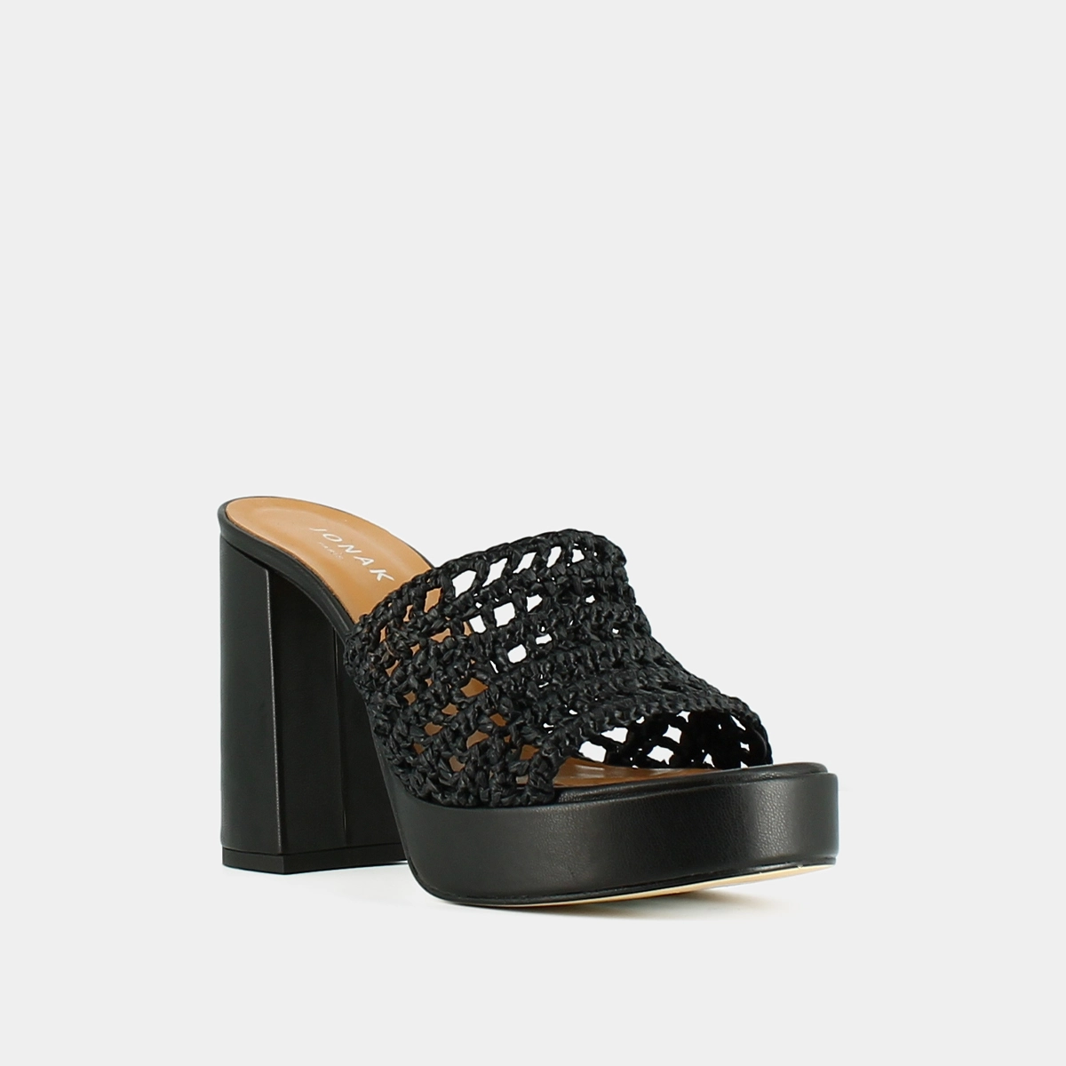 Openwork platform mules in black raffia | JULIETTE