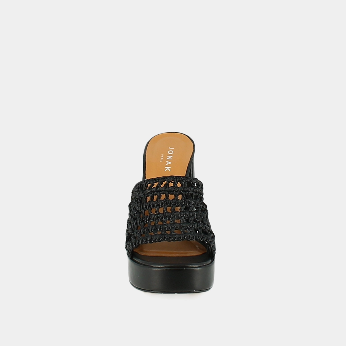 Openwork platform mules in black raffia | JULIETTE