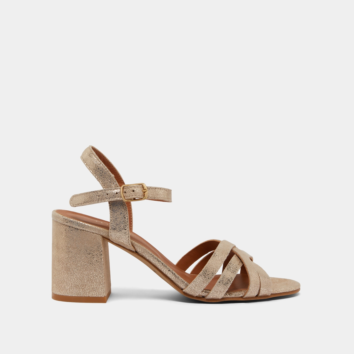 Open-toed sandals in platinum laminated velvet | DANELLE