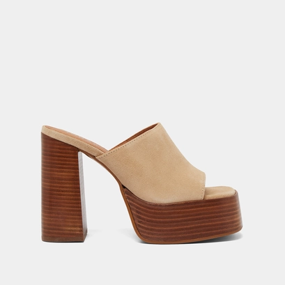 Mules with heels and open toes in beige suede | beatrice