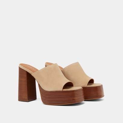 Mules with heels and open toes in beige suede | beatrice