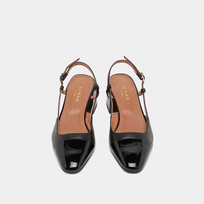 Babies with open heels in black patent leather | dhapopy