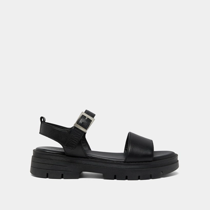 Platform sandals with straps in black leather | ask
