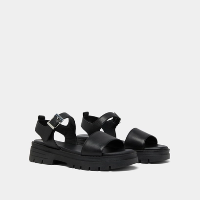Platform sandals with straps in black leather | ask
