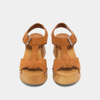 Platform sandals with open toe in a cognac suede | ELEONORE