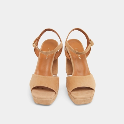 High heel sandals with open toe in camel velvet | vlada