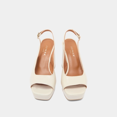 Square toe pumps with high heels in ecru aged leather | vlad
