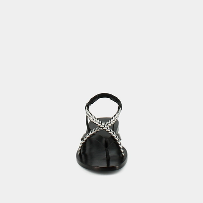 Sandals with braided straps in black and silver leather | warren