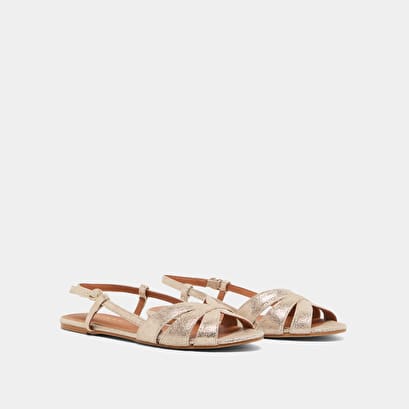 Strappy sandals in platinum laminated velvet