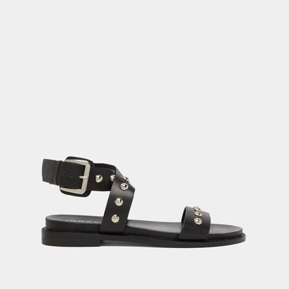 Cross-strap sandals in black leather | WINDOWS