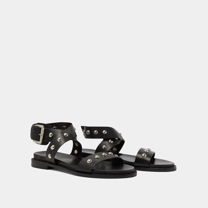 Cross-strap sandals in black leather | WINDOWS