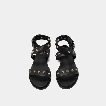 Cross-strap sandals in black leather | WINDOWS