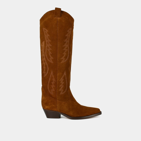 High boots with pointed toes in cognac suede | DORILLA