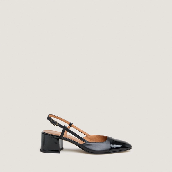 Babies with open heels in black patent leather | DHAPOPY
