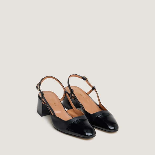 Babies with open heels in black patent leather | Jonak