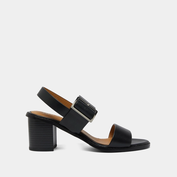 Sandals with heels and straps in black leather | ACRE