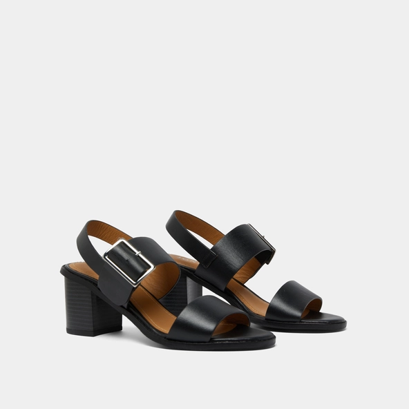 Sandals with heels and straps in black leather | ACRE