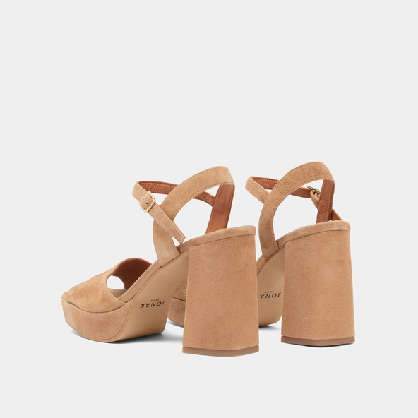 High heel sandals with open toe in camel velvet | VLADA